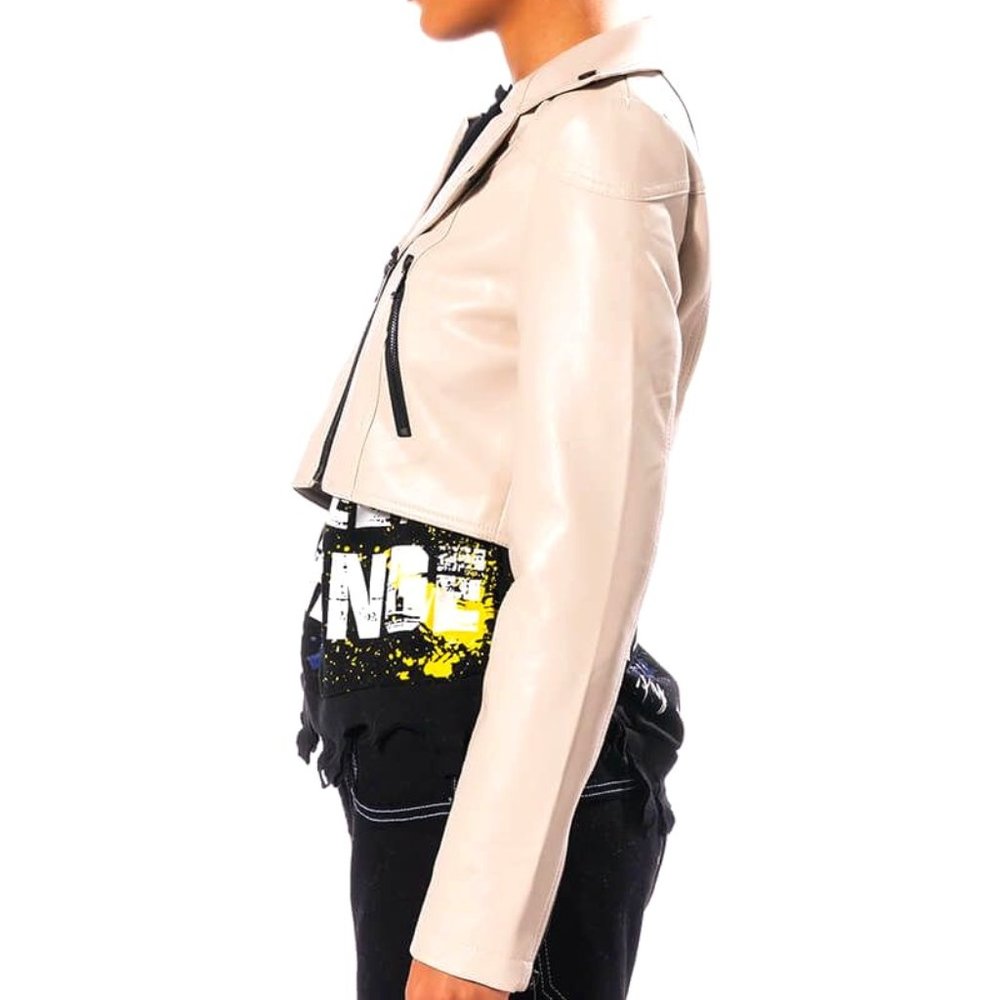 Callie: Not-So-Basic Moto Winter White Ivory VEGAN Leather Jacket - Picture 7 of 13